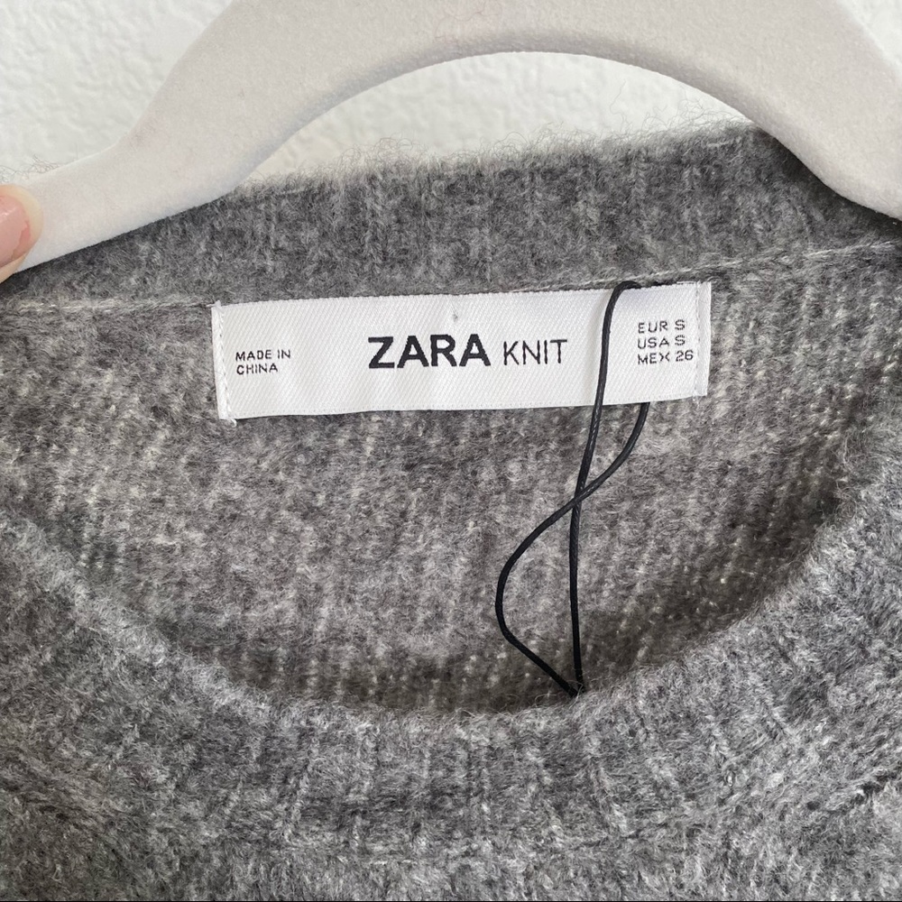 NWT ZARA Women’s Small Knit Gray Wool Long-Sleeve Scoop Neck Sweater Top - Picture 4 of 8